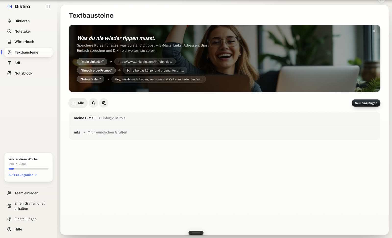 Die Textbausteine mit Beispielen